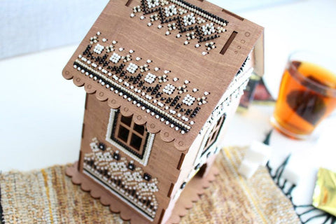 Bead Embroidery Kit on Wooden Base, Tea House Design – MP Studia, Multicolor Glass Beads, Beginner-Friendly Home Decor