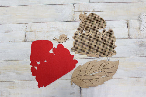 Bead Embroidery Kit with Mushroom Design on Wood, MP Studia, Red White Green Decor, Beginner Craft Set
