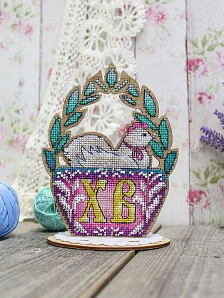 Easter Chicken Cross Stitch Kit on Perforated Wood Base, MP Studia Natural Plywood Craft Decor for Beginners and Advanced Crafters