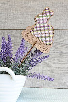 Cross Stitch Embroidery Kit on Wooden Base, Colorful Easter Decor, MP Studia, Multicolor DIY Craft Set for Beginners and Advanced crafters