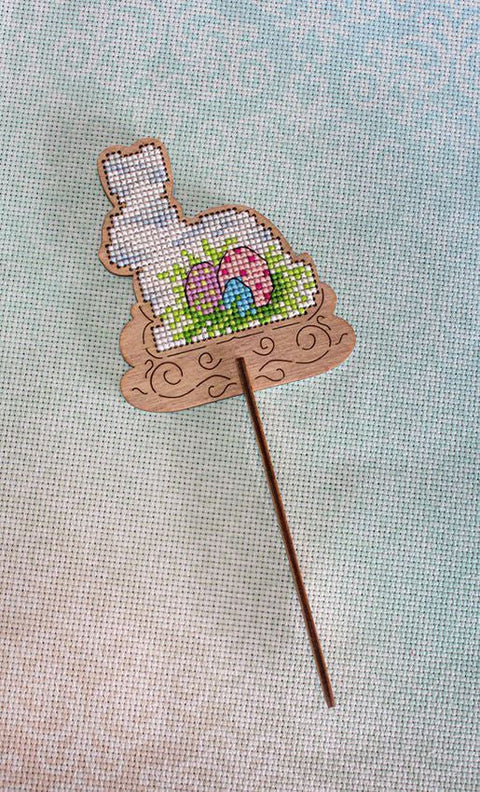 Easter Bunny Cross Stitch Kit on Perforated Wood, MP Studia, Natural Wood Base, DIY Home Decor for Beginners and Advanced Crafters