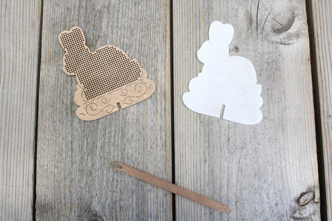 Easter Bunny Cross Stitch Kit on Perforated Wood, MP Studia, Natural Wood Base, DIY Home Decor for Beginners and Advanced Crafters