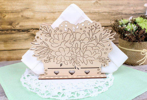 Cross Stitch Kit for Wooden Napkin Holder, Multicolor Floral Design, Natural Wood Base, Threads, Needle and Pattern by MP Studia