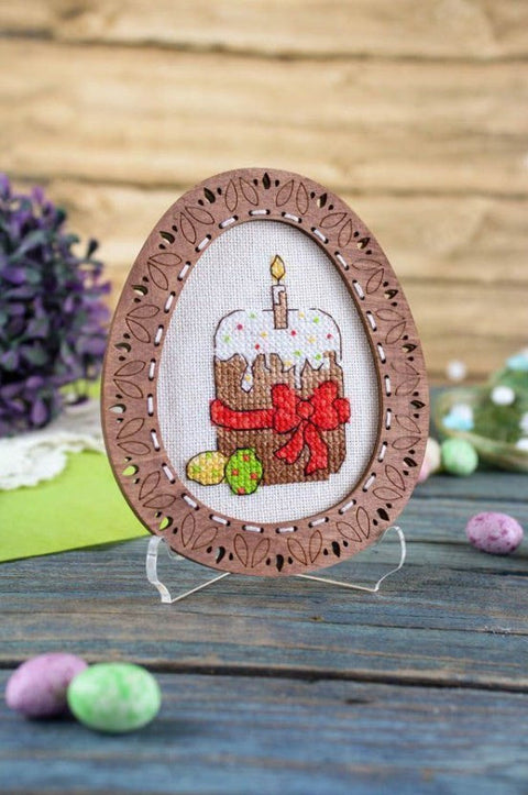Easter Cross Stitch Kit on Perforated Wooden Base, Miniature Design, MP Studia, Cotton Floss, Needle and Pattern Included