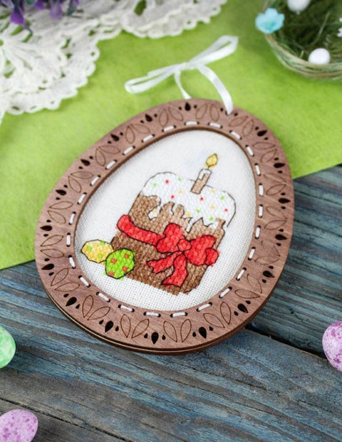 Easter Cross Stitch Kit on Perforated Wooden Base, Miniature Design, MP Studia, Cotton Floss, Needle and Pattern Included