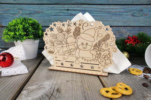 Cross Stitch Kit for Wooden Napkin Holder, New Year Theme, Natural Wood, MP Studia Craft Set for Standard Paper Napkins