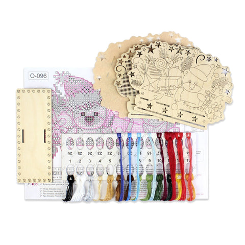 Cross Stitch Kit for Wooden Napkin Holder, New Year Theme, Natural Wood, MP Studia Craft Set for Standard Paper Napkins