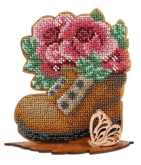 Bead Embroidery Kit on Wooden Base, Multicolor Glass Beads, Home Decor Craft Set by MP Studia, Garden Beauty Design