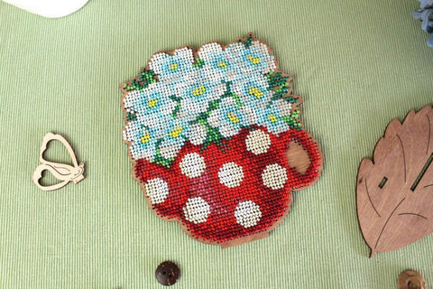 Beaded Embroidery Kit on Wooden Base, MP Studia, Multicolor Glass Beads, Intermediate Craft Project, Home Decor DIY Set