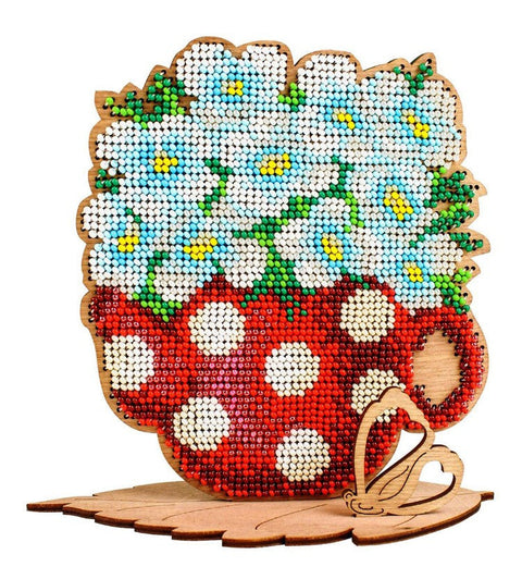 Beaded Embroidery Kit on Wooden Base, MP Studia, Multicolor Glass Beads, Intermediate Craft Project, Home Decor DIY Set