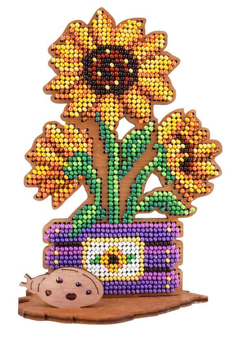 Sunflower Bead Embroidery Kit on Wooden Base, MP Studia, Glass Beads, Plywood Craft Decor, Beginner-Friendly DIY Set