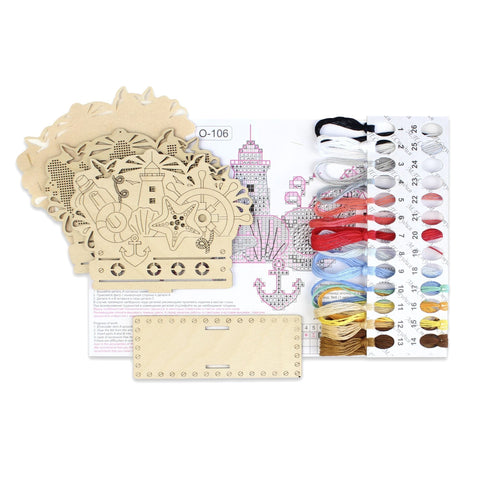 Cross Stitch Kit for Wooden Napkin Holder, Sea-Themed Design, MP Studia, DIY Embroidery Craft for Standard Paper Napkins