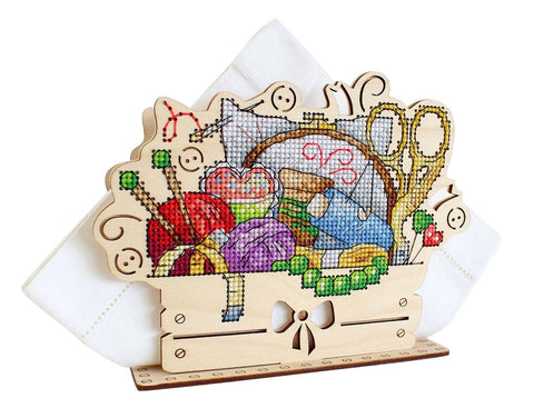 Cross Stitch Kit Wooden Napkin Holder, MP Studia Craft Corner Motif, Natural Plywood Base, DIY Home Decor Project