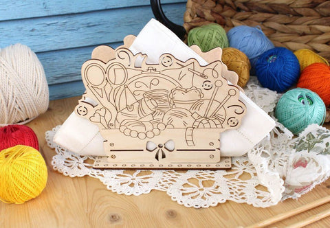 Cross Stitch Kit Wooden Napkin Holder, MP Studia Craft Corner Motif, Natural Plywood Base, DIY Home Decor Project