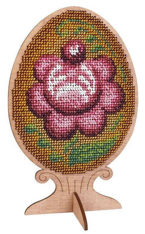 Beaded Embroidery Kit, Wooden Egg Base, Gorodets Painting Inspired Ornament, Cross Stitch Craft, MP Studia