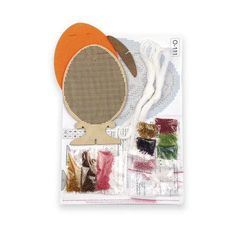 Beaded Embroidery Kit, Wooden Egg Base, Gorodets Painting Inspired Ornament, Cross Stitch Craft, MP Studia