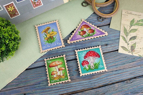 Cross Stitch Embroidery Kit for Wooden Stamp Magnets, MP Studia, Colorful DIY Craft Set with Threads, Needle, Pattern and Magnets