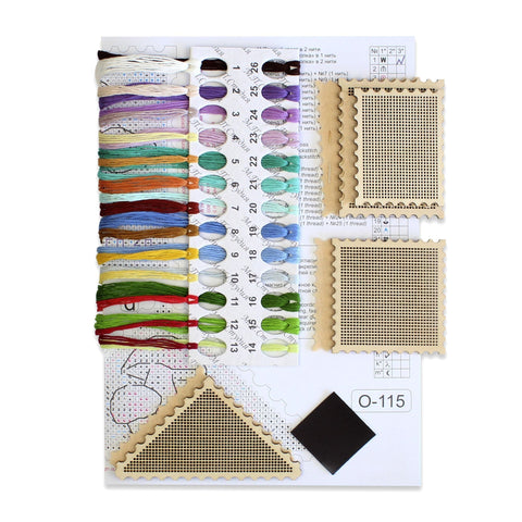 Cross Stitch Embroidery Kit for Wooden Stamp Magnets, MP Studia, Colorful DIY Craft Set with Threads, Needle, Pattern and Magnets