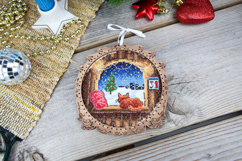 Winter Landscape Cross Stitch Kit on Wooden Base, MP Studia Miniature Wall Hanging Decor DIY Craft Project