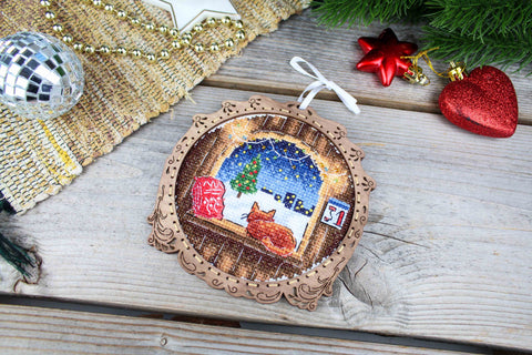 Winter Landscape Cross Stitch Kit on Wooden Base, MP Studia Miniature Wall Hanging Decor DIY Craft Project