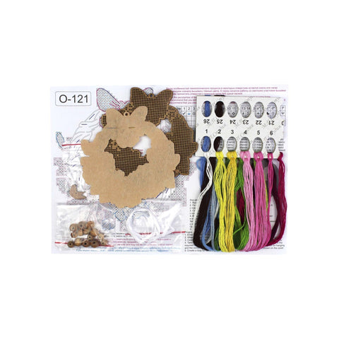 Easter Wreath Cross Stitch Kit on Wooden Base, 12×12 cm, MP Studia DIY Craft Set for Home Decor