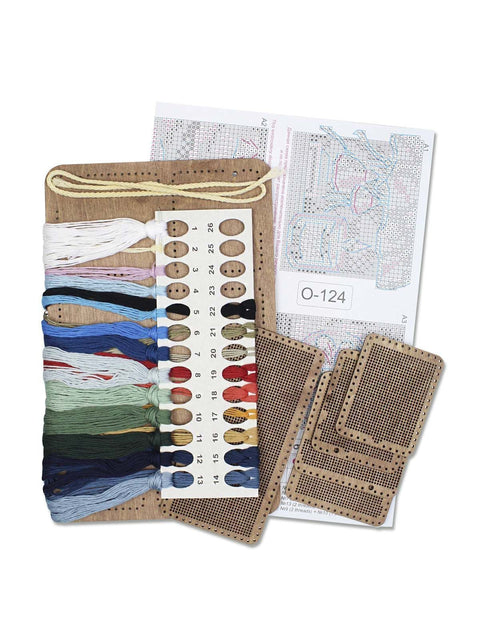 Winter Cross Stitch Kit on Wooden Base, 26 × 17 cm, MP Studia, 22-Color Thread, Winter Nature Collage, Hanging Decor