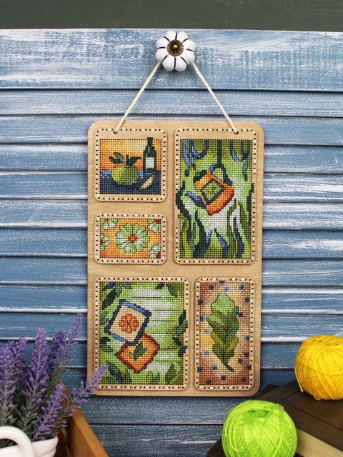 Summer Nature Cross Stitch Kit on Wood, MP Studia, 26 × 17 cm, 21-Color Kirov Thread Set with Needle and Patterns