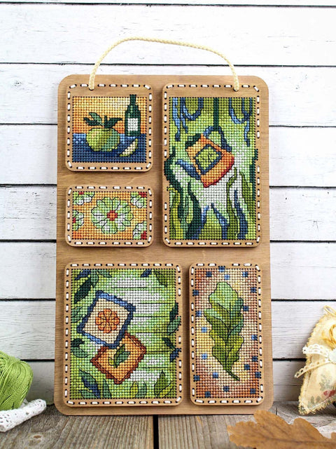 Summer Nature Cross Stitch Kit on Wood, MP Studia, 26 × 17 cm, 21-Color Kirov Thread Set with Needle and Patterns