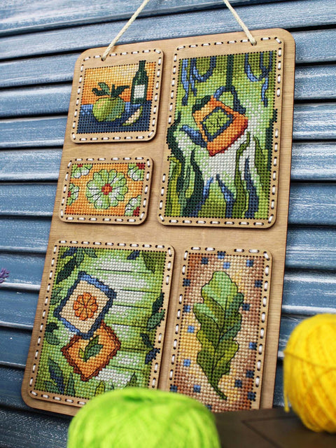 Summer Nature Cross Stitch Kit on Wood, MP Studia, 26 × 17 cm, 21-Color Kirov Thread Set with Needle and Patterns