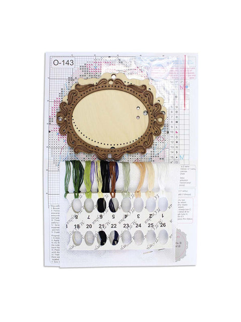 Cross Stitch Kit on Wooden Base, Blueberry Forest Design, MP Studia, 14×10 cm, Embroidery Threads, Needle and Pattern