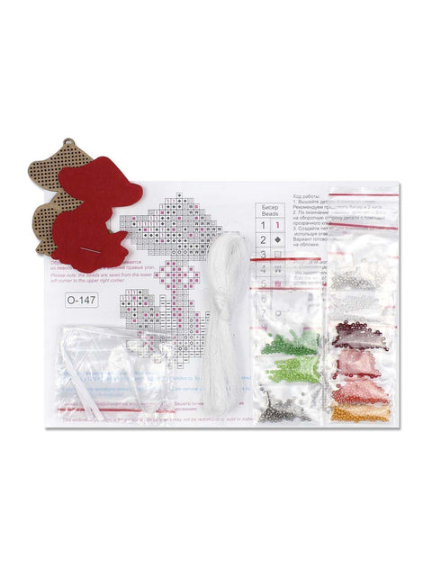 Christmas Cross Stitch Ornament Kit on Perforated Wood, Mushroom Design, 7 x 5 cm, MP Studia, Preciosa Beads
