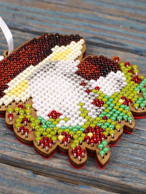 Cross Stitch Christmas Ornament Kit, Boletus Mushroom on Wooden Base, MP Studia, 8 x 7 cm