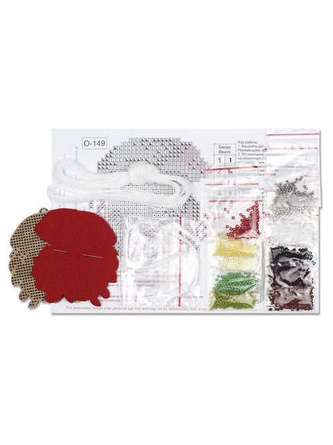 Cross Stitch Christmas Ornament Kit, Boletus Mushroom on Wooden Base, MP Studia, 8 x 7 cm