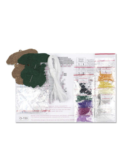 Christmas Cross Stitch Kit on Wood, Mushroom and Plant Design, 8x7 cm Tree Ornament, MP Studia DIY Craft Set