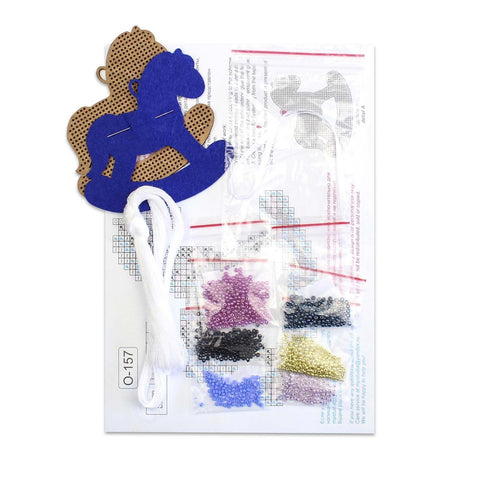 Cross Stitch Kit with Wooden Base, Little Dark Horse Pattern, Natural Wood, 8×8 cm, MP Studia DIY Embroidery Craft Set