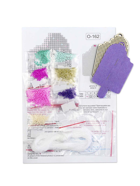 Cross Stitch Kit on Wooden Base, Ice Cream Design, 9x5 cm, Preciosa Beads, MP Studia Embroidery Kit
