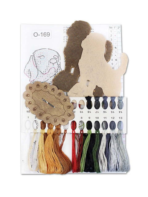 Beagle Cross Stitch Kit on Perforated Wood with Stand, 15×12 cm, 18-Color Embroidery Floss, Dog-Themed Craft Set