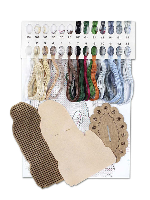 Shiba Inu Cross Stitch Embroidery Kit on Perforated Wood, 17×12 cm, MP Studia, Stand, Threads and Needle