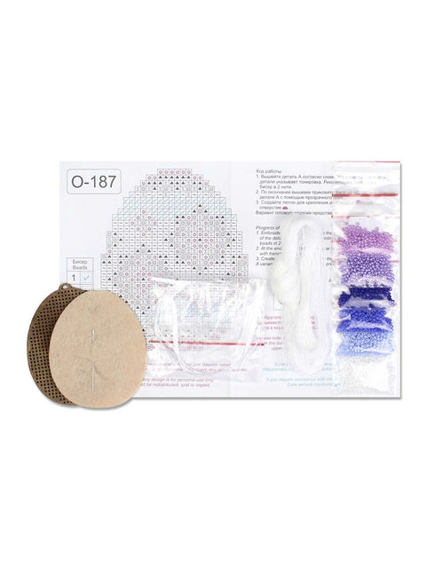 Easter Wooden Egg Cross Stitch Kit with Beads, Lilac Pattern, 8 x 6 cm, MP Studia