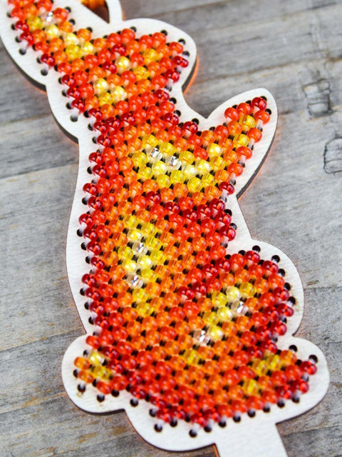 Wooden Cross Stitch Kit, Bunny with Lollipop, Preciosa Beads, 9 × 4 cm, MP Studia Hanging Decoration DIY Craft