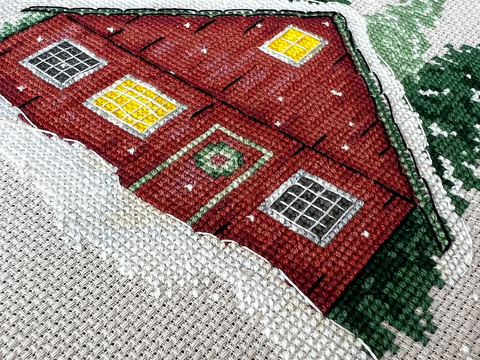 Red House Cross Stitch Kit, AVA Stitch, 16 Count Zweigart Aida, 17 Thread Colors, A3 Chart, 14.61 × 16.51 cm