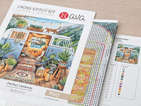 Cross Stitch Kit “Home Is Where We Park” 28.57 cm, AVA Stitch, Zweigart Aida 16 ct, Nature & Animal Design