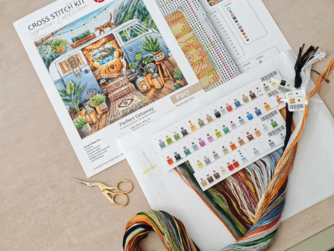Cross Stitch Kit “Home Is Where We Park” 28.57 cm, AVA Stitch, Zweigart Aida 16 ct, Nature & Animal Design