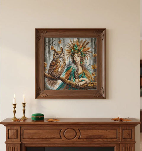 Cross Stitch Kit Queen of the Forest, 31.75 x 31.75 cm, Aida 16 Count, 57 Colors, AVA Stitch Pattern with Needle