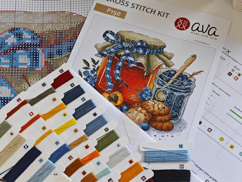 Cross Stitch Kit Still Life Home Treats, Zweigart Aida Fabric, Luca-S and DMC Threads, 20.64 x 17.46 cm, AVA Stitch