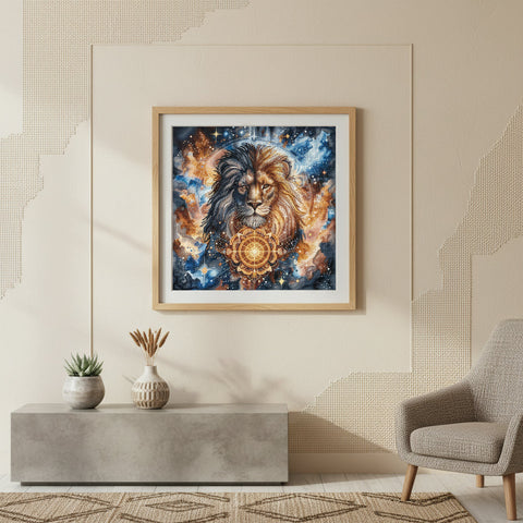 Celestial Lion Cross Stitch Kit with Aida 16 ct Fabric, 31.75 x 31.75 cm, Luca-S & DMC Threads, AVA Stitch