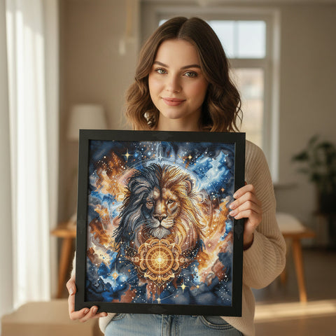 Celestial Lion Cross Stitch Kit with Aida 16 ct Fabric, 31.75 x 31.75 cm, Luca-S & DMC Threads, AVA Stitch