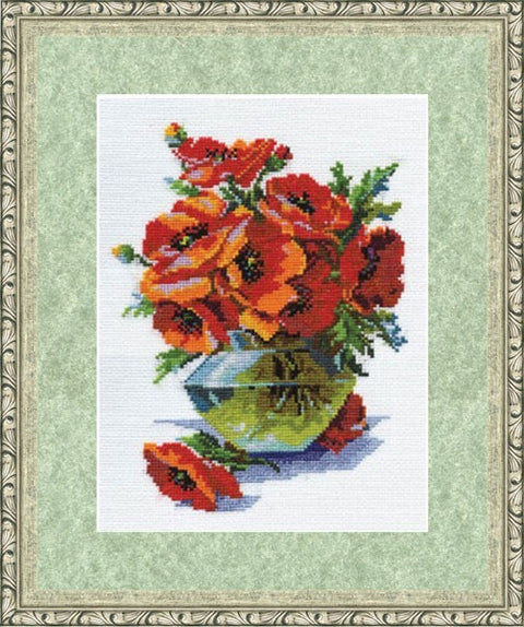 BR008 Poppies in a vase Cross Stitch Kit from Golden Fleece