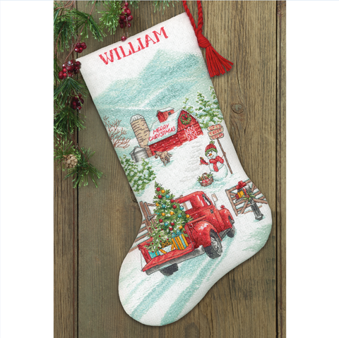 Dimensions Cross Stitch Christmas Stocking Kit, Winter Farm Design, Aida Fabric, Cotton Threads, Multicolor DIY Holiday Decor
