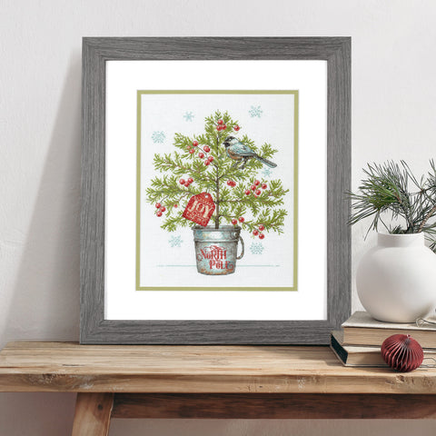 Christmas Tree Cross Stitch Kit with Aida Fabric, Cotton Threads, Needle, Pattern and Instructions by Dimensions, Beginner Friendly Décor Set